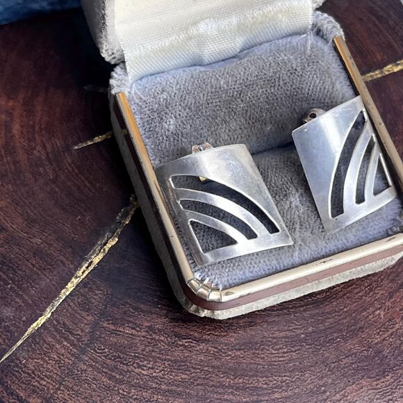 Vintage Modern Earrings in Sterling Silver Modernist geometric large studs - Picture 8 of 9